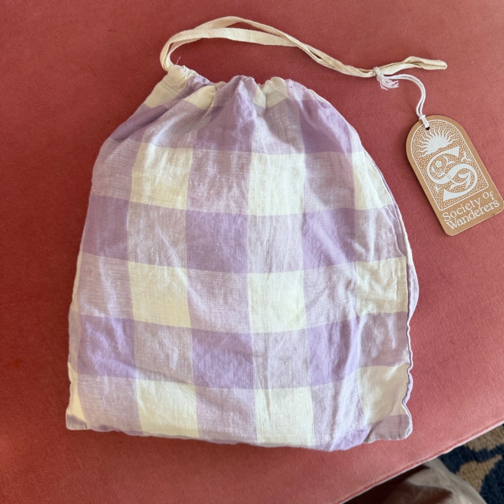 Society of wanderers purple check linen crib sheet NWT